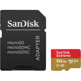 Карта памяти Sandisk Extreme 512GB MicroSDXC Class 10/UHS-I/U3/V30/A2/190 Мб/с SDSQXAV-512G-GN6MA