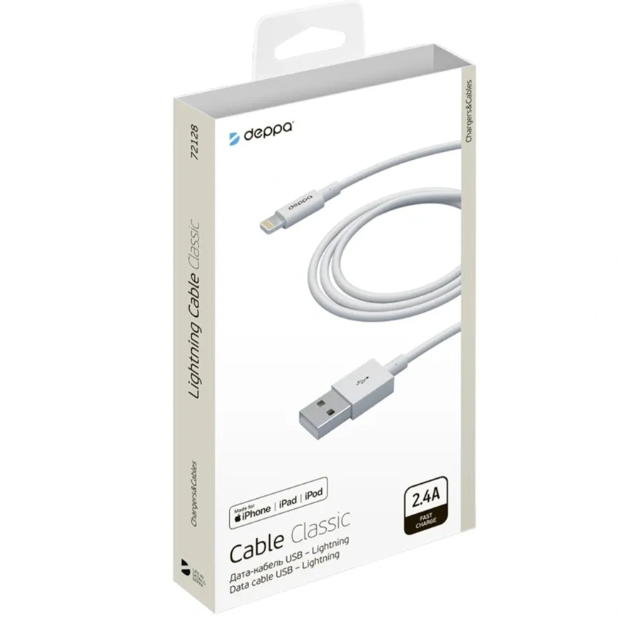Кабель Deppa USB-A/Lightning 1,2m 72128 White фото 2