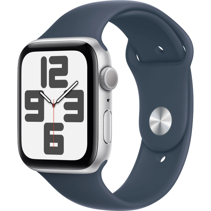 Смарт-часы Apple Watch SE (2023) 44mm Silver Aluminium Case with Storm Blue Sport Band M/L (MREE3) фото 1