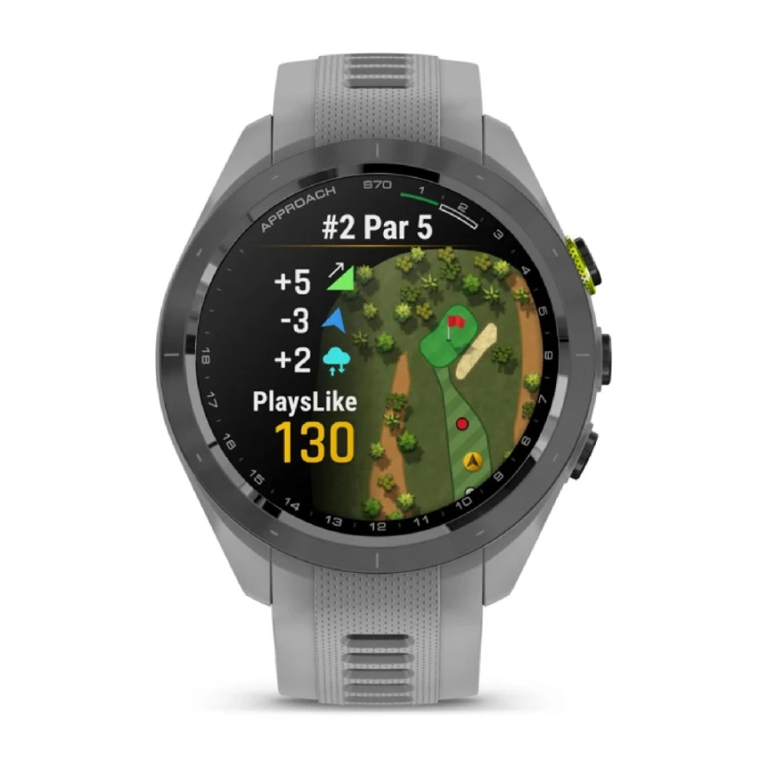 Смарт-часы Garmin Approach S70 42mm (010-02746-01) Black/Amp Yellow with Powder Gray Silicone Band фото 2