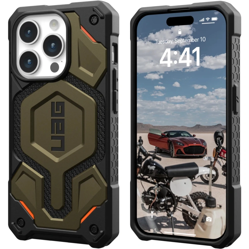 Чехол UAG с поддержкой MagSafe Monarch Pro для iPhone 15 Pro Max Kevlar Elemental Green (11422211397B) фото 2