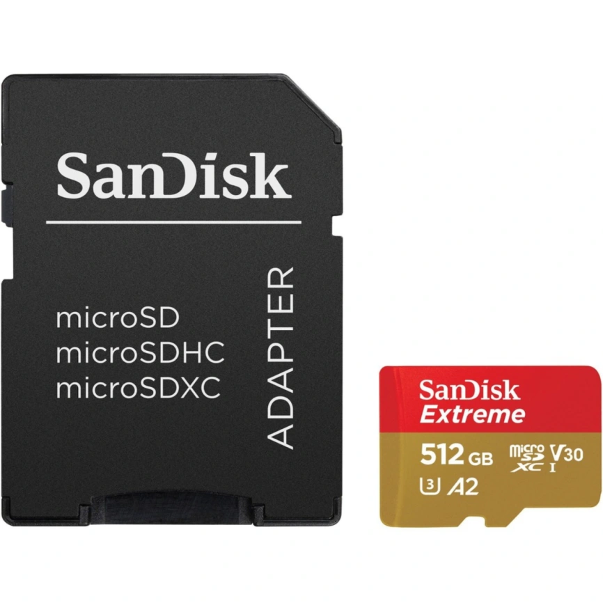 Карта памяти Sandisk Extreme 512GB MicroSDXC Class 10/UHS-I/U3/V30/A2/190 Мб/с SDSQXAV-512G-GN6MA фото 1