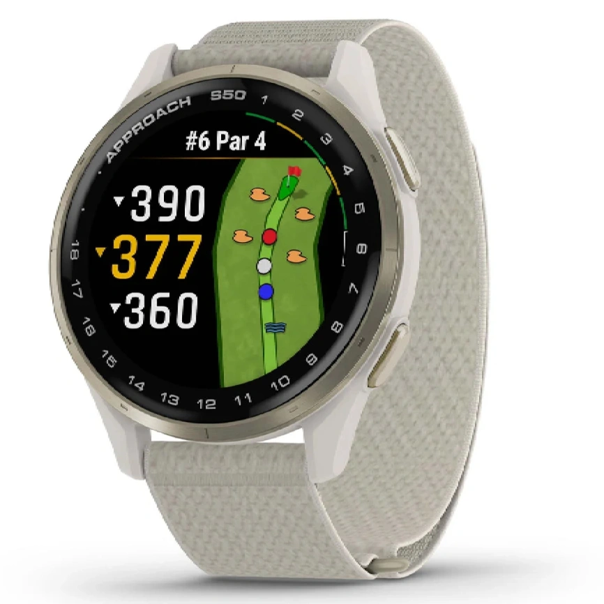 Смарт-часы Garmin Approach S50 43mm (010-03010-01) Cream Gold/Ivory ComfortFit Nylon Band фото 1